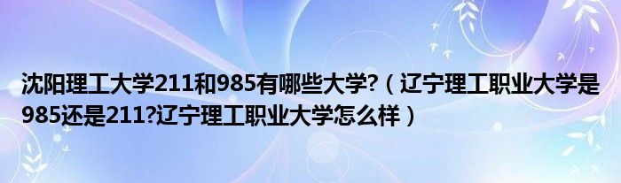 沈阳理工大学211和985有哪些大学?（辽宁理工职业大学是985还是211?辽宁理工职业大学怎么样）
