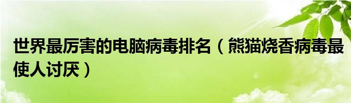 世界最厉害的电脑病毒排名（熊猫烧香病毒最使人讨厌）