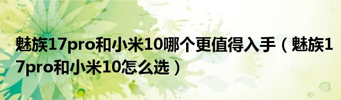 魅族17pro和小米10哪个更值得入手（魅族17pro和小米10怎么选）