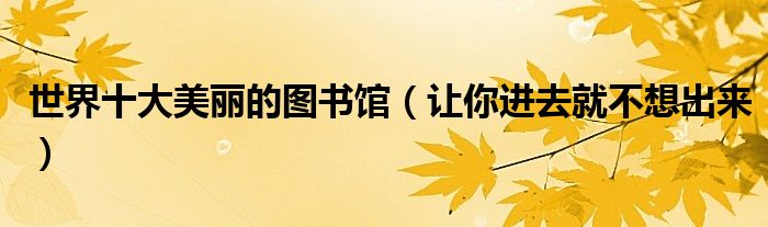 世界十大美丽的图书馆（让你进去就不想出来）