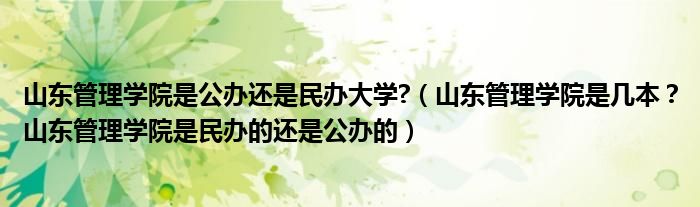山东管理学院是公办还是民办大学?（山东管理学院是几本？山东管理学院是民办的还是公办的）