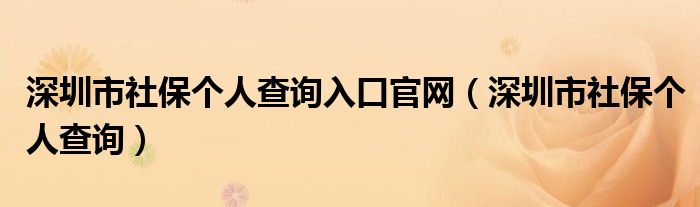 深圳市社保个人查询入口官网（深圳市社保个人查询）