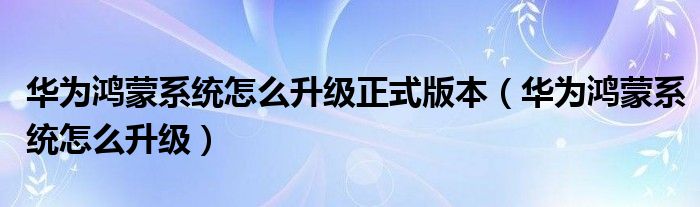 华为鸿蒙系统怎么升级正式版本（华为鸿蒙系统怎么升级）