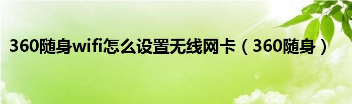 360随身wifi怎么设置无线网卡（360随身）