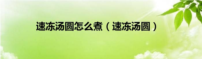 速冻汤圆怎么煮（速冻汤圆）