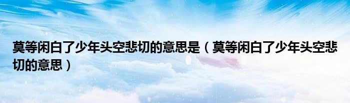 莫等闲白了少年头空悲切的意思是（莫等闲白了少年头空悲切的意思）