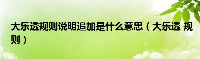 大乐透规则说明追加是什么意思（大乐透 规则）