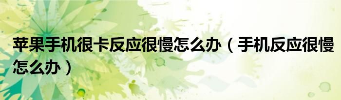 苹果手机很卡反应很慢怎么办（手机反应很慢怎么办）