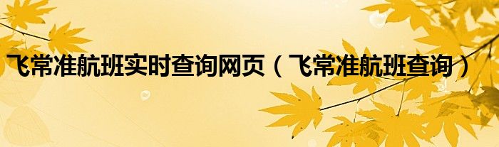 飞常准航班实时查询网页（飞常准航班查询）