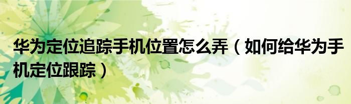 华为定位追踪手机位置怎么弄（如何给华为手机定位跟踪）