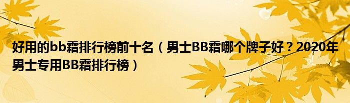 好用的bb霜排行榜前十名（男士BB霜哪个牌子好？2020年男士专用BB霜排行榜）