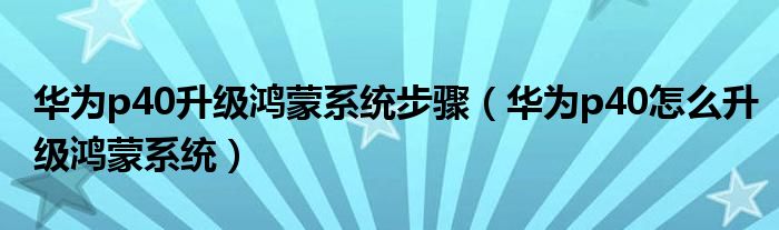 华为p40升级鸿蒙系统步骤（华为p40怎么升级鸿蒙系统）