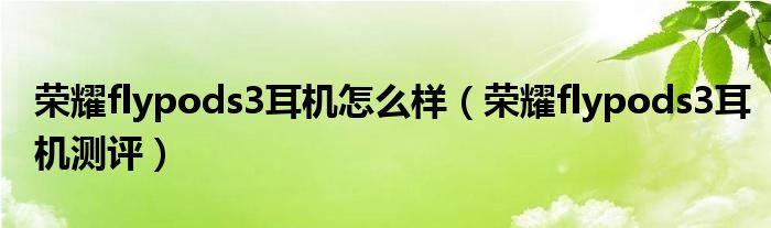 荣耀flypods3耳机怎么样（荣耀flypods3耳机测评）