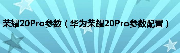 荣耀20Pro参数（华为荣耀20Pro参数配置）