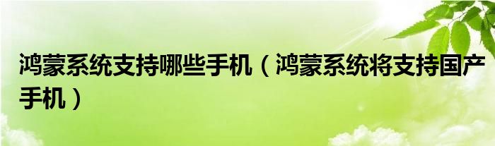 鸿蒙系统支持哪些手机（鸿蒙系统将支持国产手机）