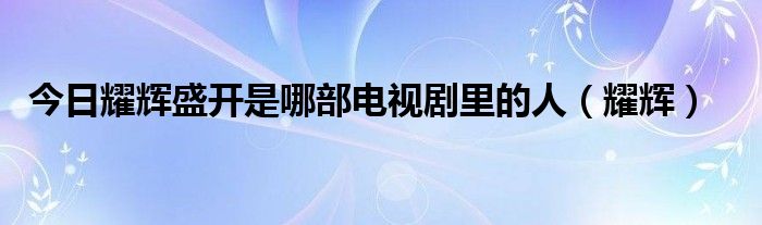 今日耀辉盛开是哪部电视剧里的人（耀辉）