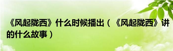 《风起陇西》什么时候播出（《风起陇西》讲的什么故事）