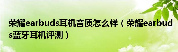 荣耀earbuds耳机音质怎么样（荣耀earbuds蓝牙耳机评测）