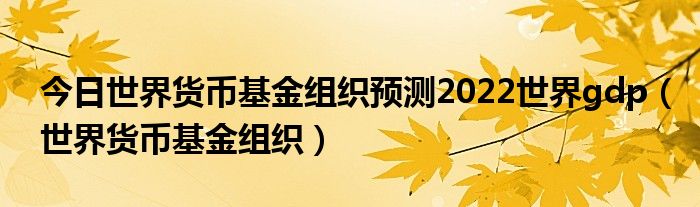 今日世界货币基金组织预测2022世界gdp（世界货币基金组织）
