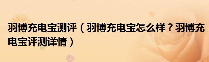 羽博充电宝测评（羽博充电宝怎么样？羽博充电宝评测详情）