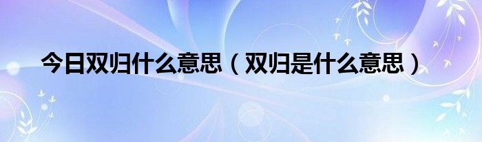 今日双归什么意思（双归是什么意思）