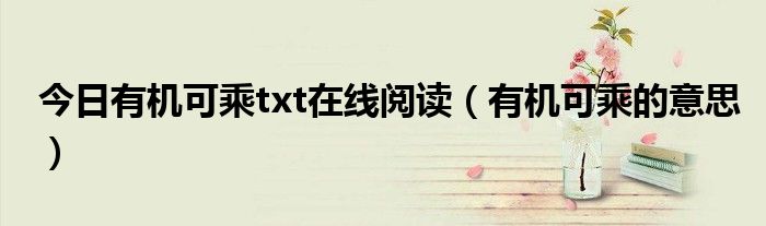 今日有机可乘txt在线阅读（有机可乘的意思）