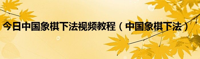 今日中国象棋下法视频教程（中国象棋下法）