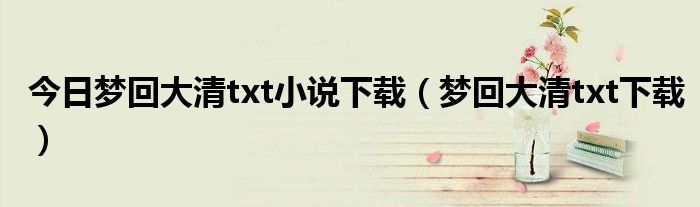 今日梦回大清txt小说下载（梦回大清txt下载）