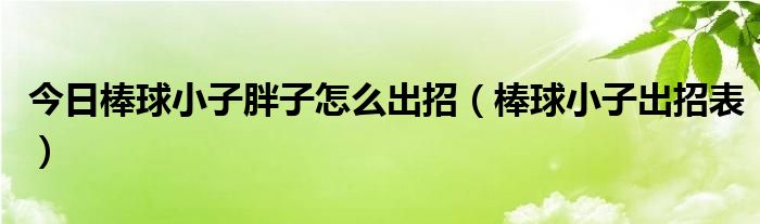今日棒球小子胖子怎么出招（棒球小子出招表）
