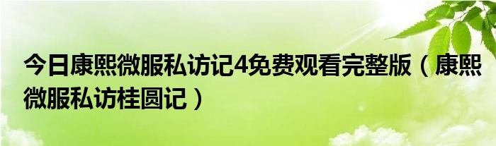 今日康熙微服私访记4免费观看完整版（康熙微服私访桂圆记）