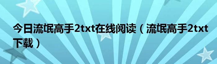 今日流氓高手2txt在线阅读（流氓高手2txt下载）