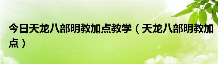 今日天龙八部明教加点教学（天龙八部明教加点）