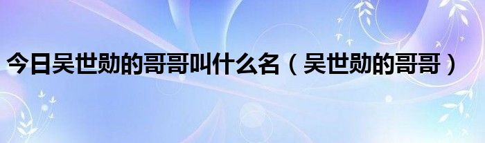 今日吴世勋的哥哥叫什么名（吴世勋的哥哥）