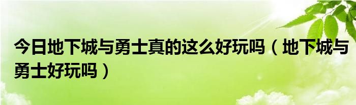 今日地下城与勇士真的这么好玩吗（地下城与勇士好玩吗）
