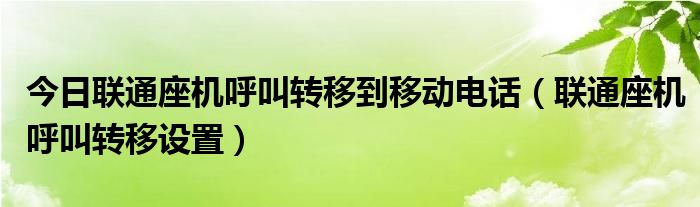 今日联通座机呼叫转移到移动电话（联通座机呼叫转移设置）