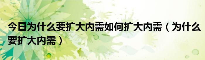 今日为什么要扩大内需如何扩大内需（为什么要扩大内需）