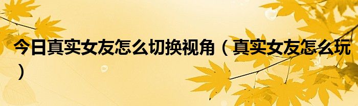 今日真实女友怎么切换视角（真实女友怎么玩）