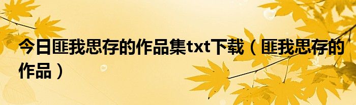 今日匪我思存的作品集txt下载（匪我思存的作品）