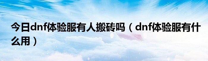 今日dnf体验服有人搬砖吗（dnf体验服有什么用）