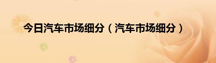 今日汽车市场细分（汽车市场细分）