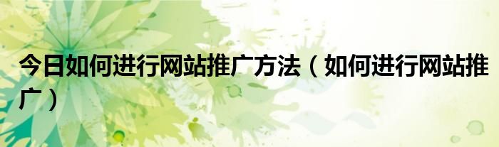 今日如何进行网站推广方法（如何进行网站推广）