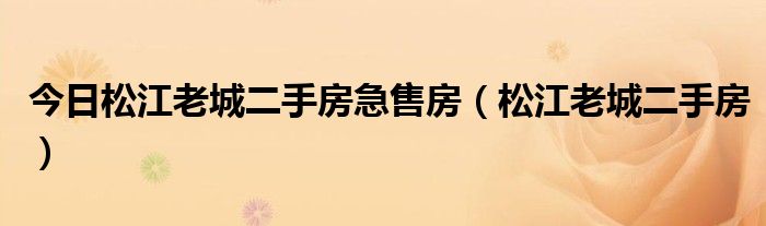 今日松江老城二手房急售房（松江老城二手房）