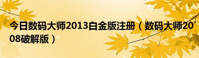 今日数码大师2013白金版注册（数码大师2008破解版）