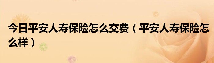 今日平安人寿保险怎么交费（平安人寿保险怎么样）