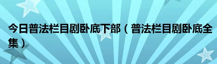 今日普法栏目剧卧底下部（普法栏目剧卧底全集）