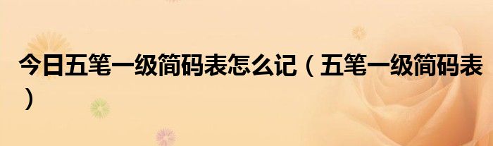 今日五笔一级简码表怎么记（五笔一级简码表）
