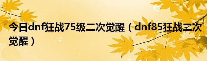 今日dnf狂战75级二次觉醒（dnf85狂战二次觉醒）