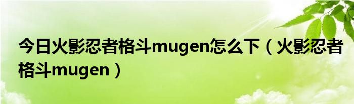 今日火影忍者格斗mugen怎么下（火影忍者格斗mugen）