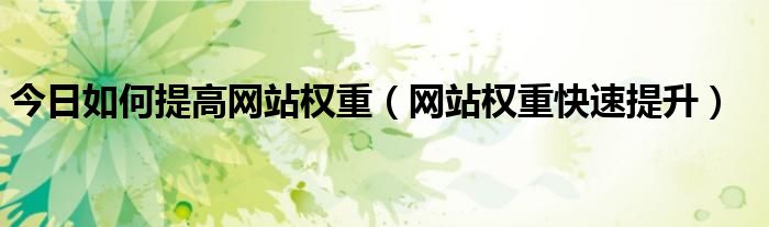 今日如何提高网站权重（网站权重快速提升）