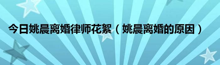 今日姚晨离婚律师花絮（姚晨离婚的原因）